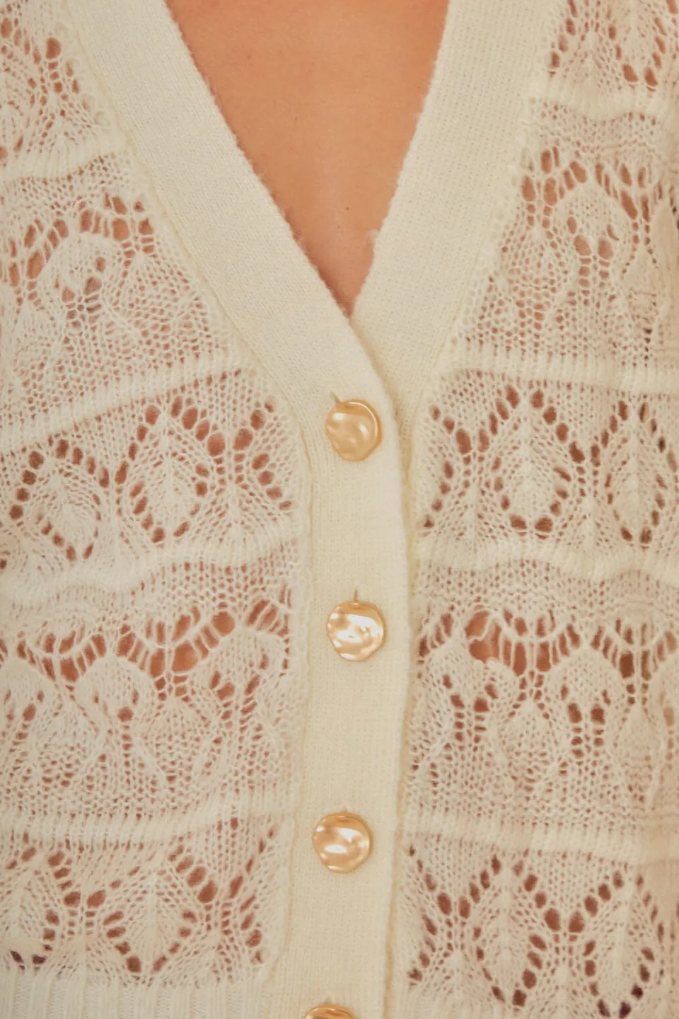 FARM Rio Off-White Textured Knit Cardigan New