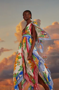 FARM Rio Off-White Tropical Destination Kimono Sleeve Midi Dress Best