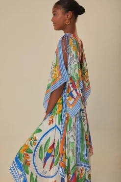 FARM Rio Off-White Tropical Destination Kimono Sleeve Midi Dress Best