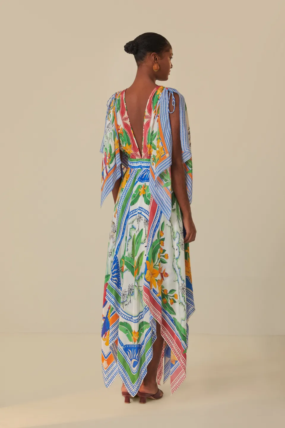 FARM Rio Off-White Tropical Destination Kimono Sleeve Midi Dress Best