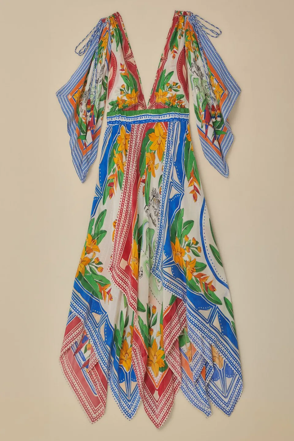 FARM Rio Off-White Tropical Destination Kimono Sleeve Midi Dress Best