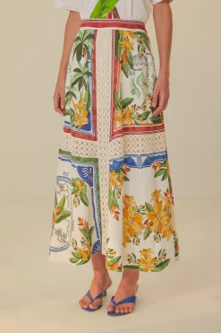 FARM Rio Off-White Tropical Destination LENZING™ ECOVERO™ Euroflax™ Midi Skirt Online