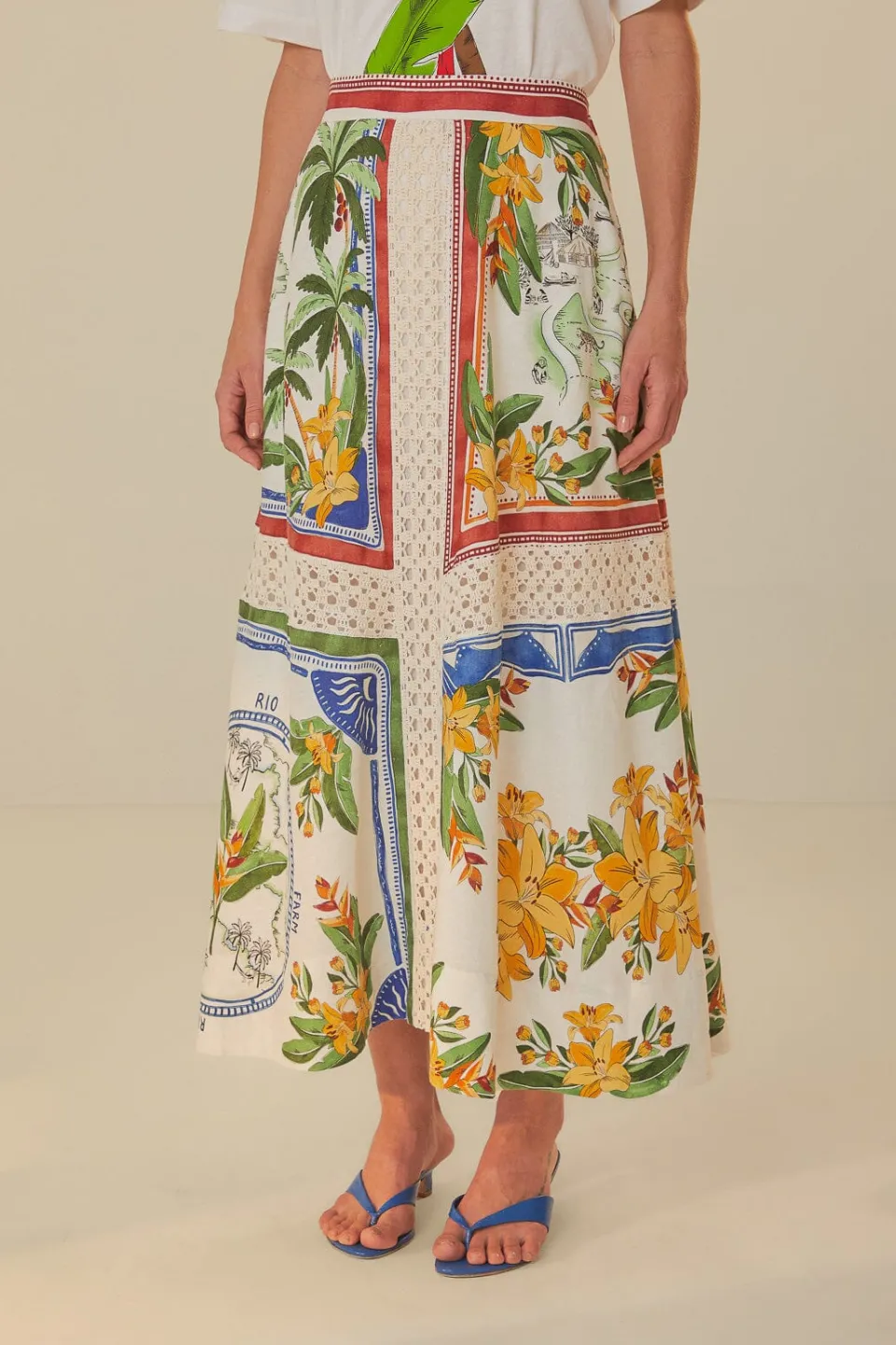 FARM Rio Off-White Tropical Destination LENZING™ ECOVERO™ Euroflax™ Midi Skirt Online