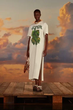 FARM Rio Off-White Tropical Organic Cotton T-Shirt Dress Discount