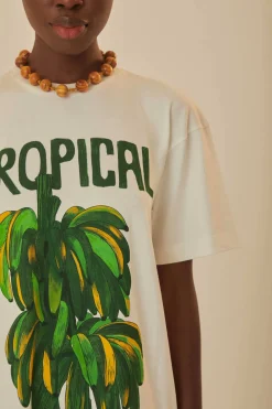 FARM Rio Off-White Tropical Organic Cotton T-Shirt Dress Discount