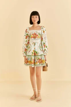 FARM Rio Off-White Tropical Romance Scarf Mini Dress