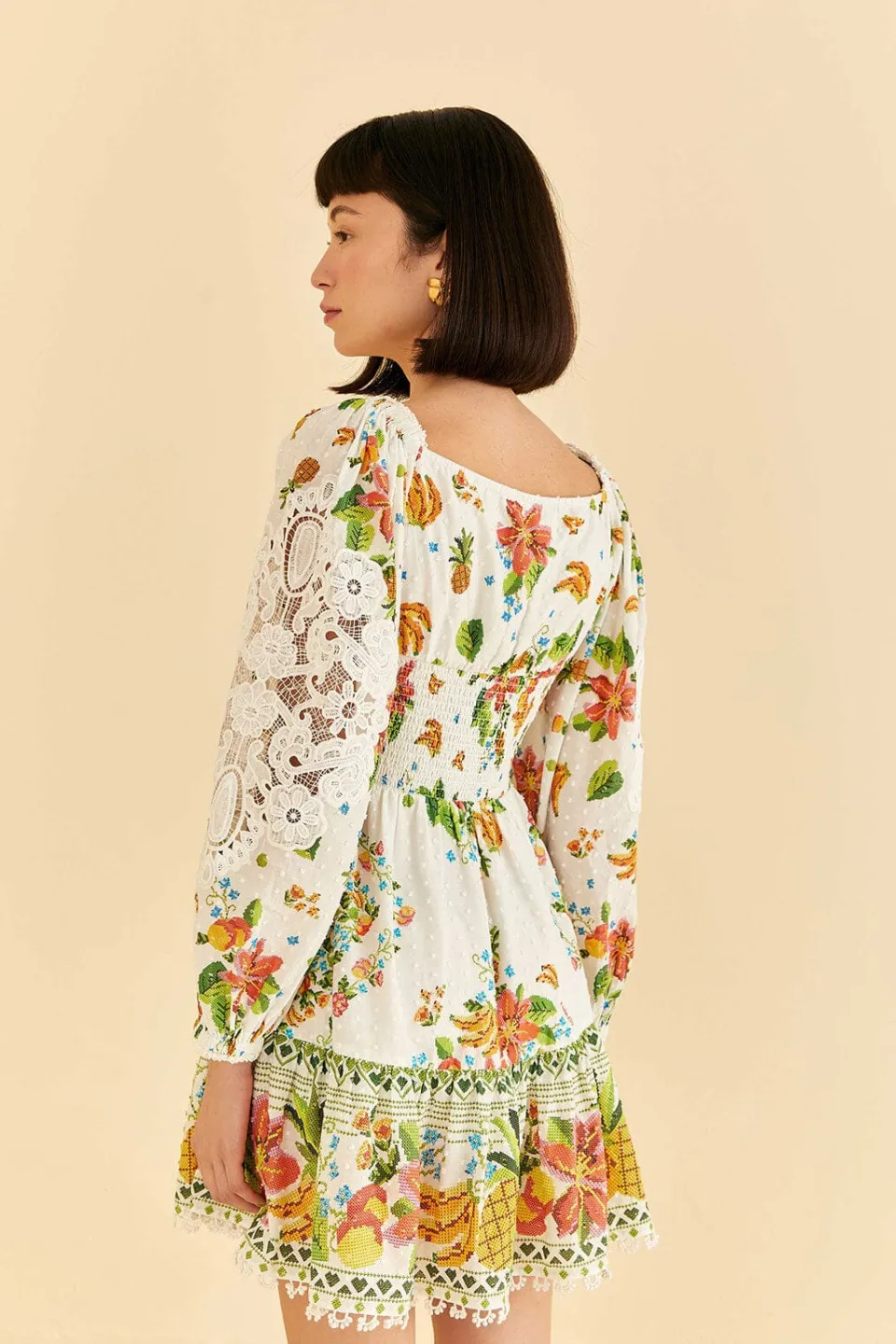 FARM Rio Off-White Tropical Romance Scarf Mini Dress