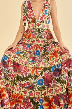 FARM Rio Off-White Tropical Yard Sleeveless Midi Dress