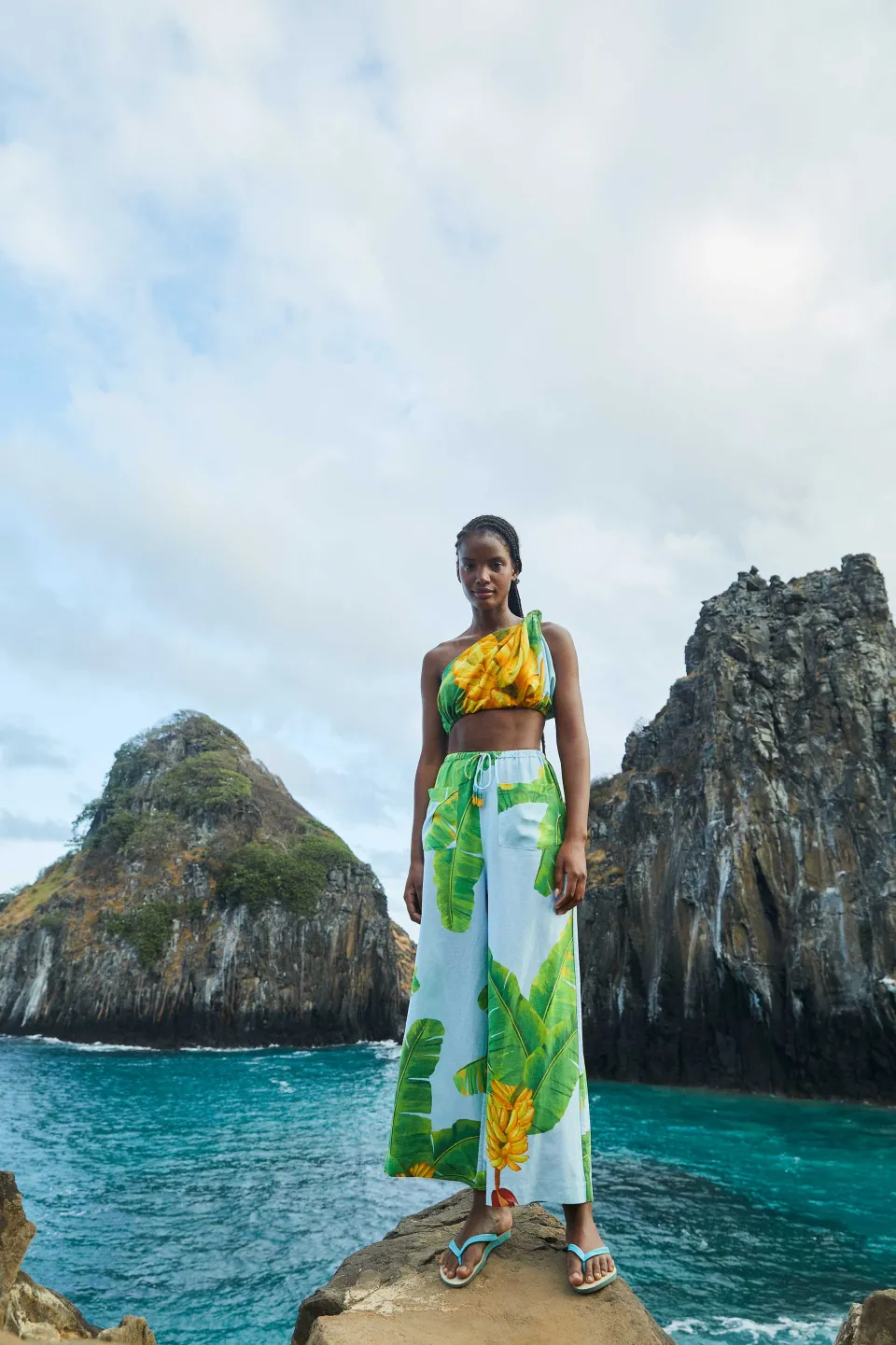 FARM Rio One Shoulder Top | Blue Fresh Bananas Print Online