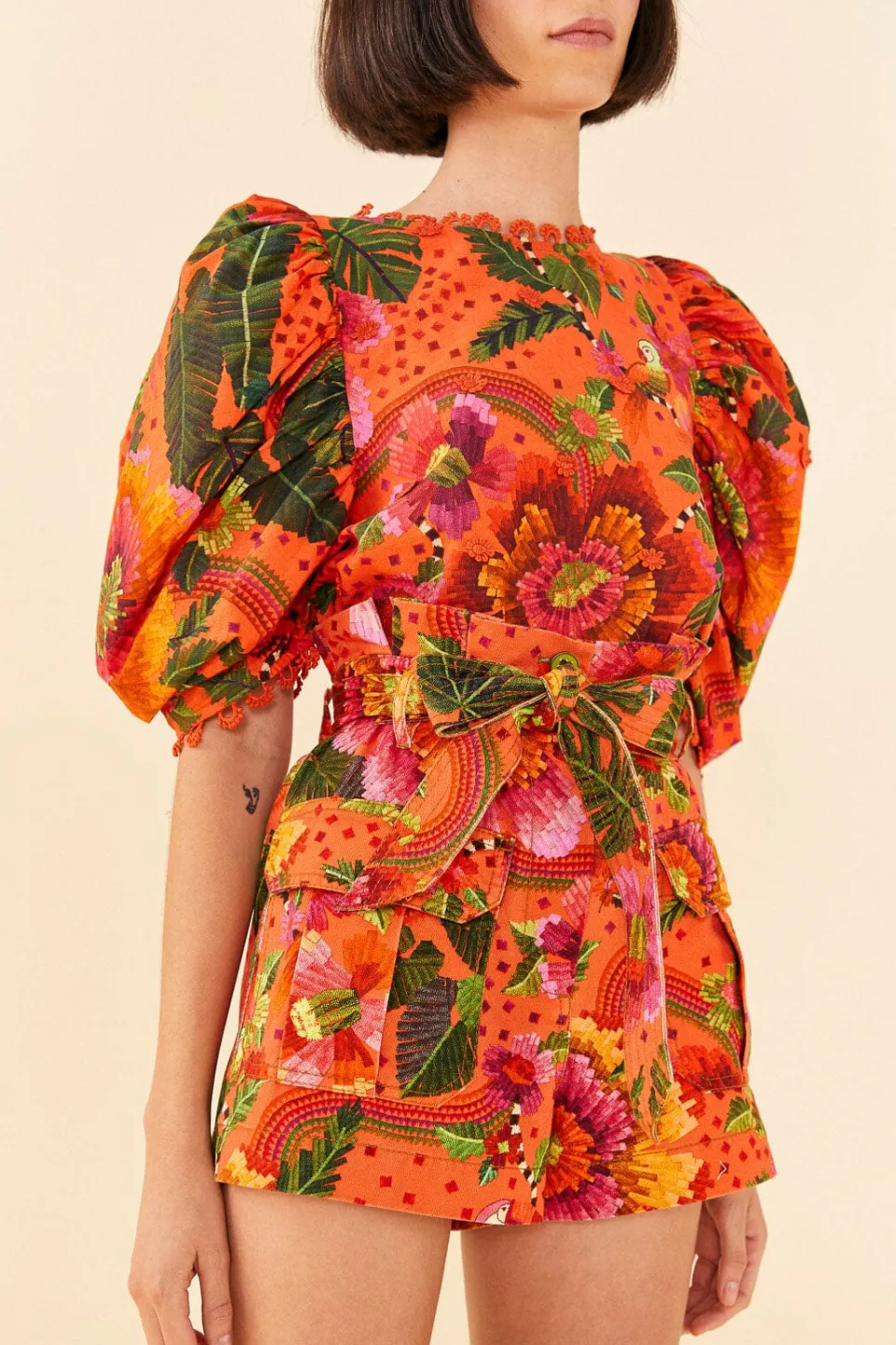 FARM Rio Orange Blooming Garden Shorts Discount
