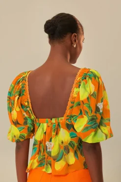 FARM Rio Orange Chic Pears Short Sleeve Blouse Sale