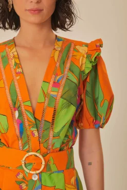 FARM Rio Orange Fresh Macaws Romper Hot