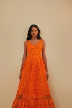 FARM Rio Orange Guipure Sleeveless Maxi Dress Online