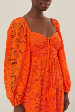 FARM Rio Orange Lace Long Sleeve Midi Dress Best