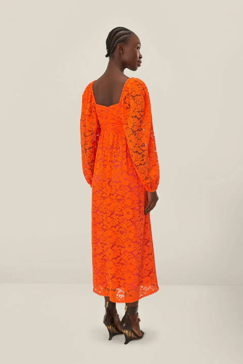 FARM Rio Orange Lace Long Sleeve Midi Dress Best