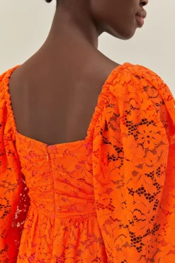 FARM Rio Orange Lace Long Sleeve Midi Dress Best