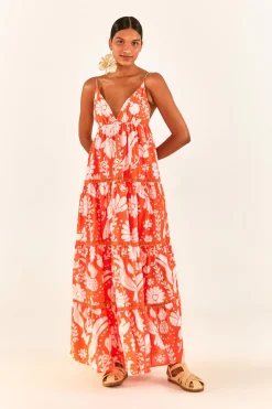 FARM Rio Orange Neon Jungle Maxi Dress New