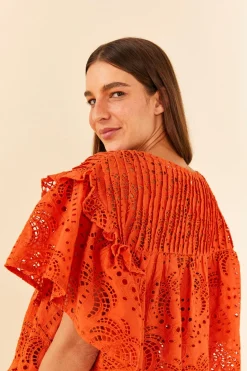 FARM Rio Orange Palm Tree Richelieu Blouse