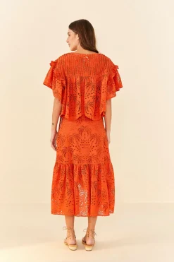 FARM Rio Orange Palm Tree Richelieu Blouse