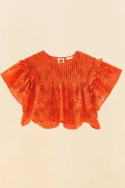 FARM Rio Orange Palm Tree Richelieu Blouse