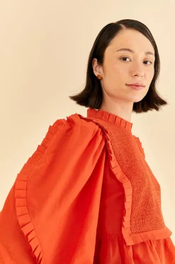 FARM Rio Orange Smocked Blouse Hot