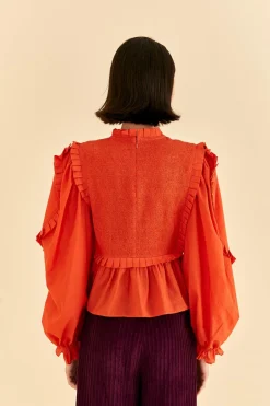FARM Rio Orange Smocked Blouse Hot