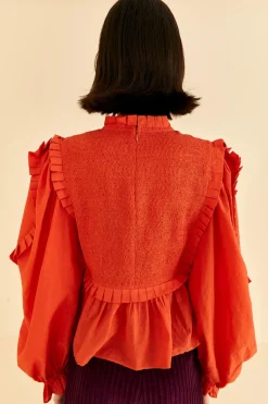 FARM Rio Orange Smocked Blouse Hot