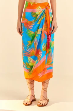 FARM Rio Painted Birds Scarf Midi Skirt Discount