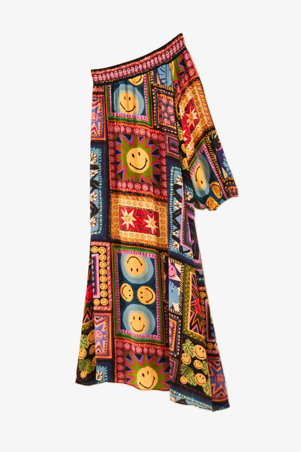FARM Rio Patchwork Tapestry Smiley® One Shoulder Midi Dress Clearance