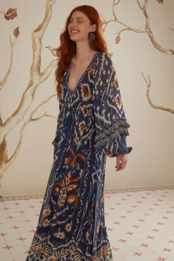 FARM Rio Pineaple Ikat Blue Maxi Dress