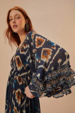 FARM Rio Pineaple Ikat Blue Maxi Dress