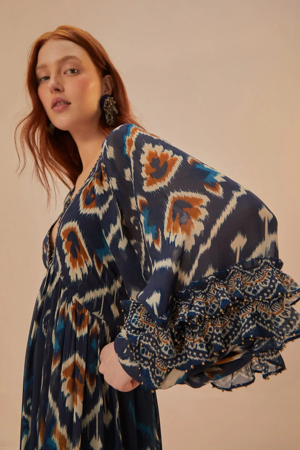FARM Rio Pineaple Ikat Blue Maxi Dress