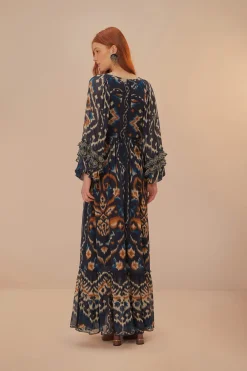 FARM Rio Pineaple Ikat Blue Maxi Dress