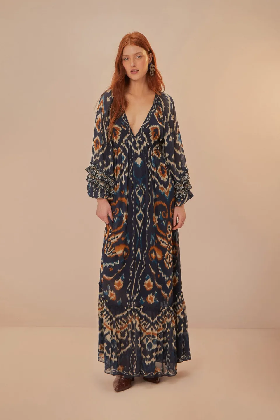 FARM Rio Pineaple Ikat Blue Maxi Dress