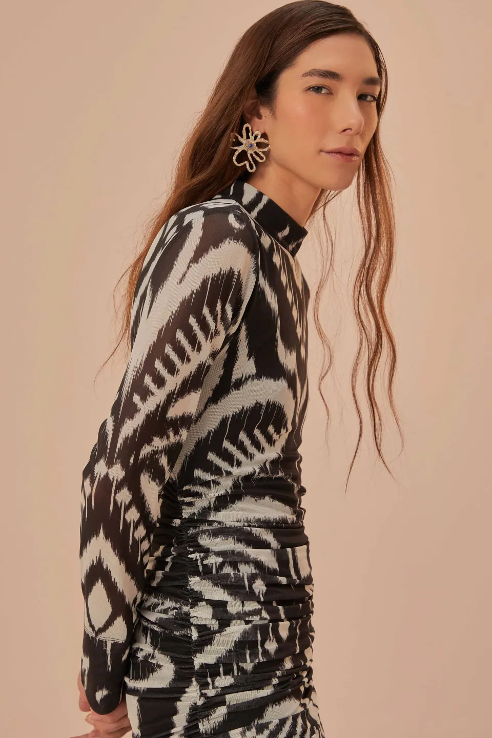 FARM Rio Pineapple Ikat Black Tulle Midi Dress Hot