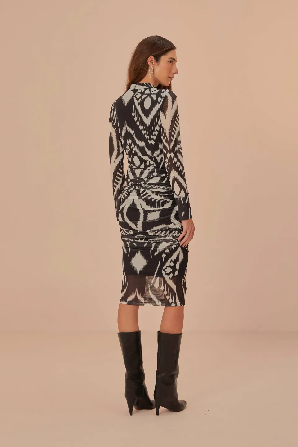 FARM Rio Pineapple Ikat Black Tulle Midi Dress Hot