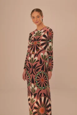 FARM Rio Pink Ainika Flowers Long Sleeve Maxi Dress Discount