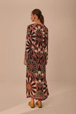 FARM Rio Pink Ainika Flowers Long Sleeve Maxi Dress Discount