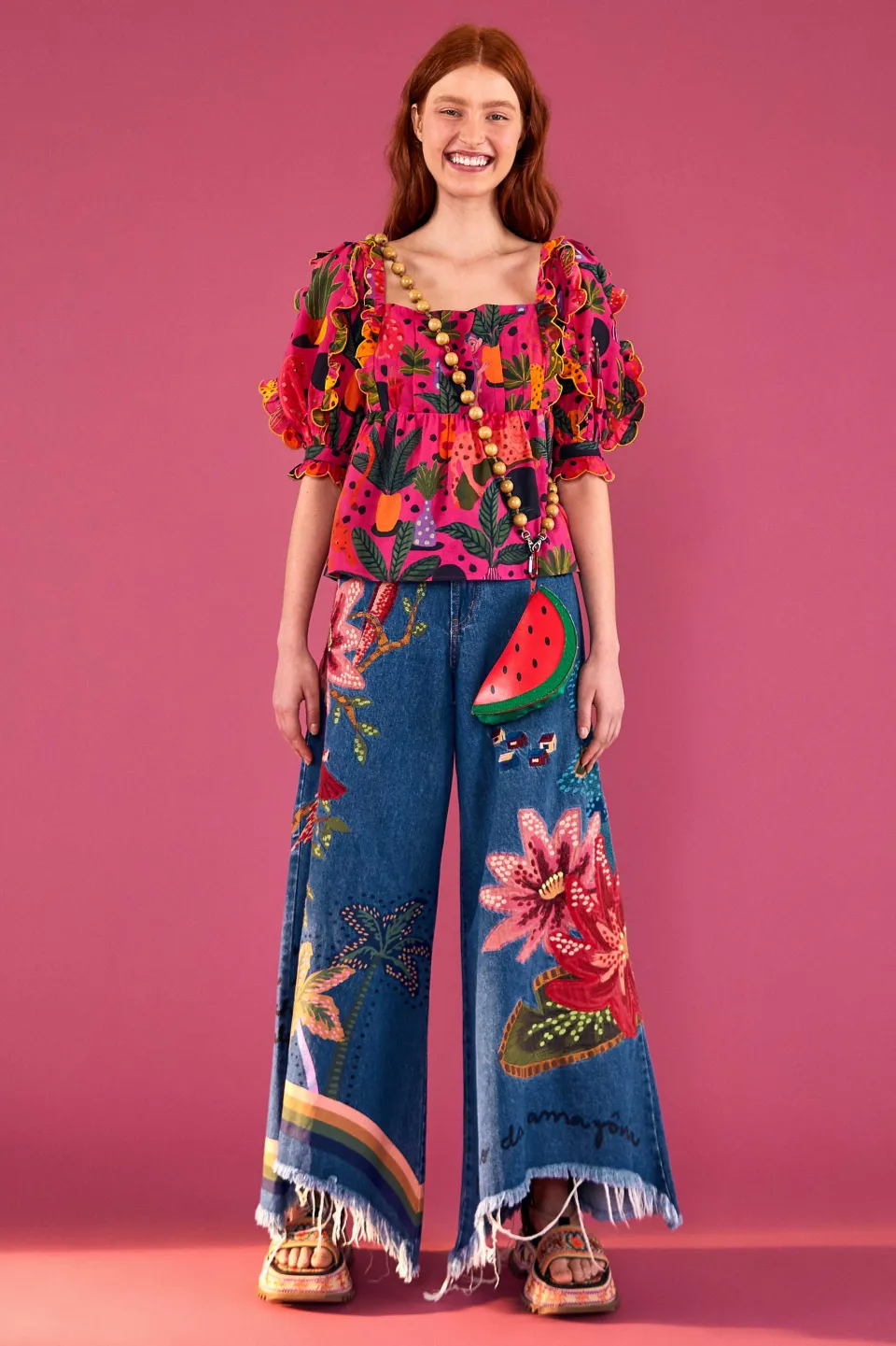 FARM Rio PINK BLOUSE | Pop Leopards Print New