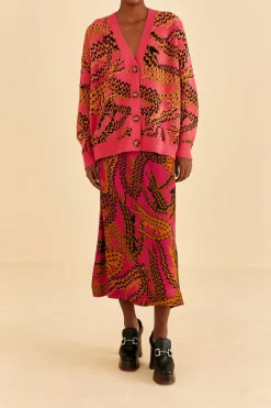 FARM Rio Pink Croco Knit Cardigan Clearance