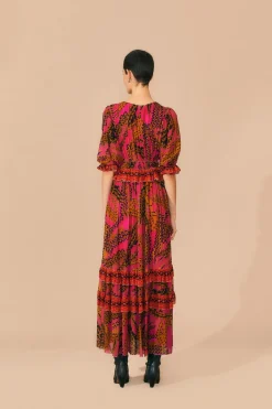 FARM Rio Pink Croco Short Sleeve Maxi Dress