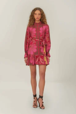 FARM Rio Pink Floral Glam Scarf LENZING™ ECOVERO™ Mini Dress Discount