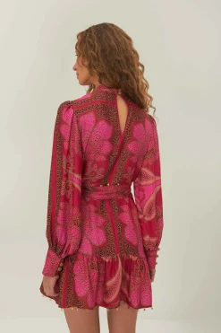 FARM Rio Pink Floral Glam Scarf LENZING™ ECOVERO™ Mini Dress Discount