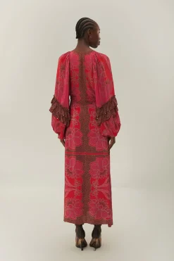 FARM Rio Pink Floral Glam Scarf Maxi Dress New