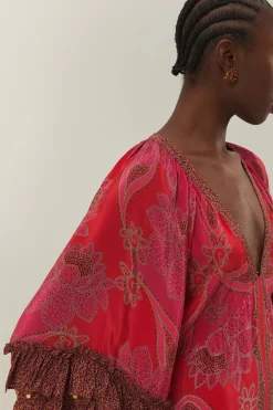 FARM Rio Pink Floral Glam Scarf Maxi Dress New