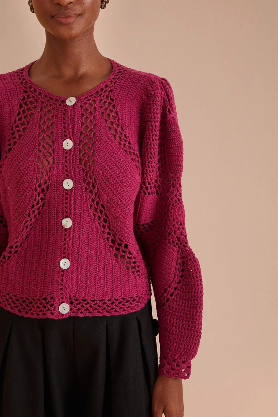 FARM Rio Pink Flower Draw Crochet Cardigan Best