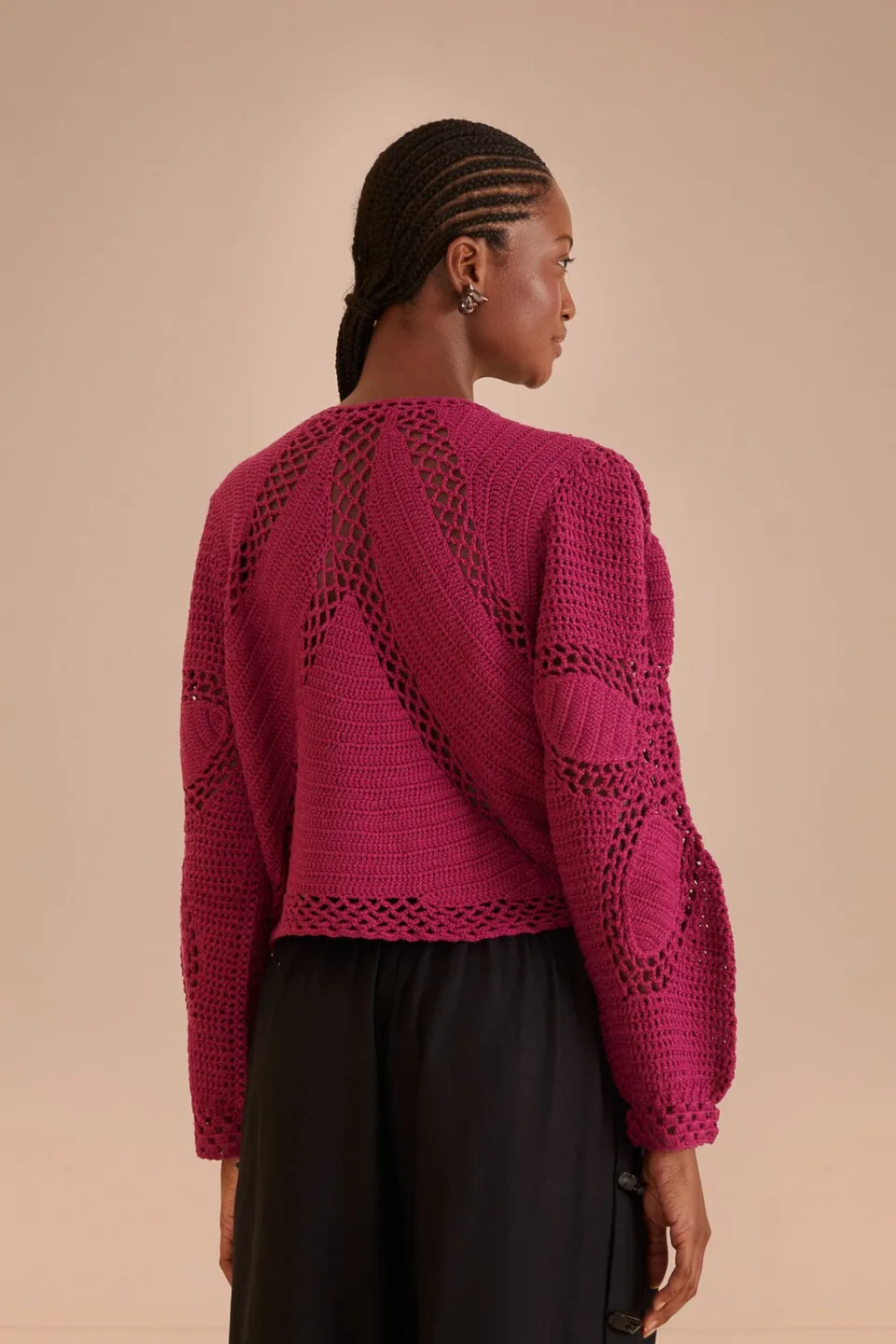 FARM Rio Pink Flower Draw Crochet Cardigan Best