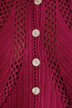 FARM Rio Pink Flower Draw Crochet Cardigan Best