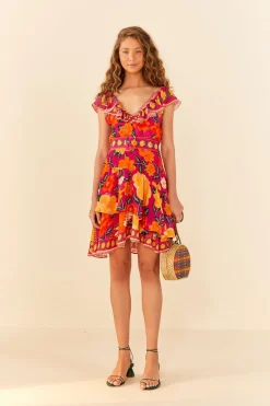 FARM Rio Pink Flowers Tapestry Mini Dress Outlet