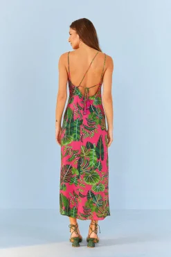 FARM Rio Pink Leaves Midi Dress Discount